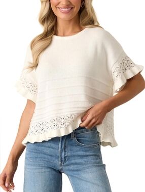Cream Ruffle Hem Knit Top